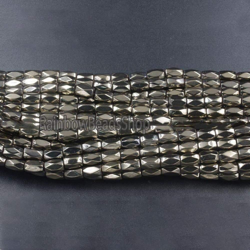 Pyrite Color Faceted Tube Hematite beads, 100pcs 5x8mm