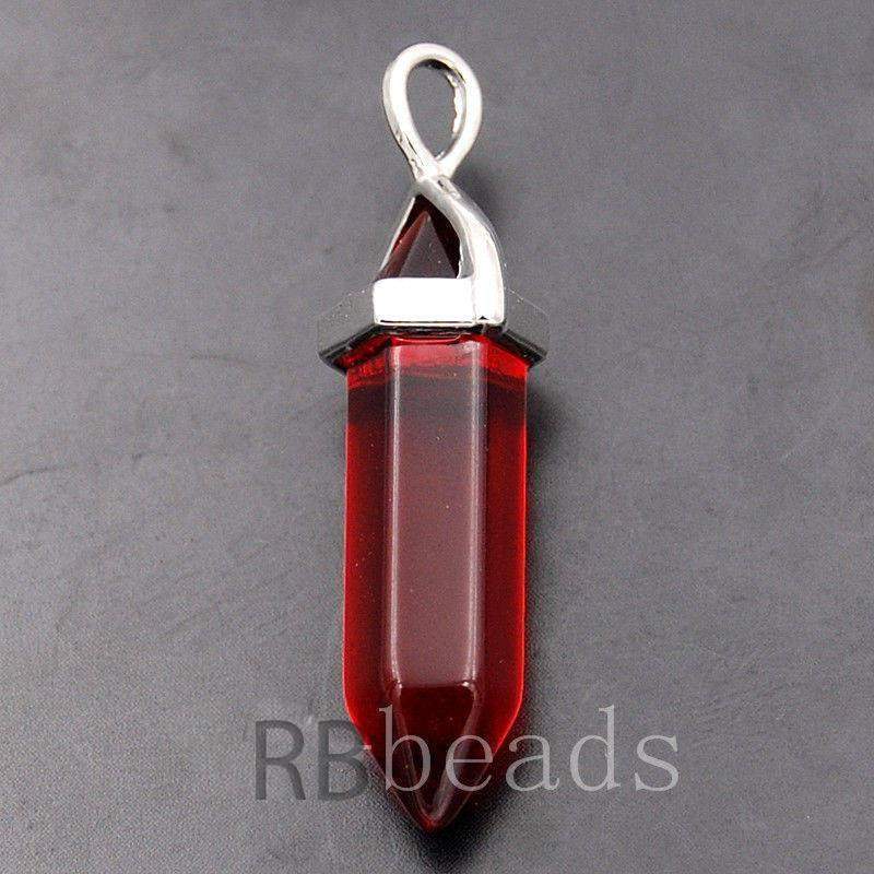 Red Glass double Terminated, Reiki Point Pendant beads, Crystal healing Chakra Stone bead Rock chakra pendant