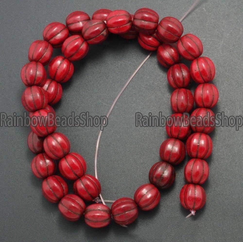 Red Howlite Pumpkin Round beads, 10-14mm, 16'' strand