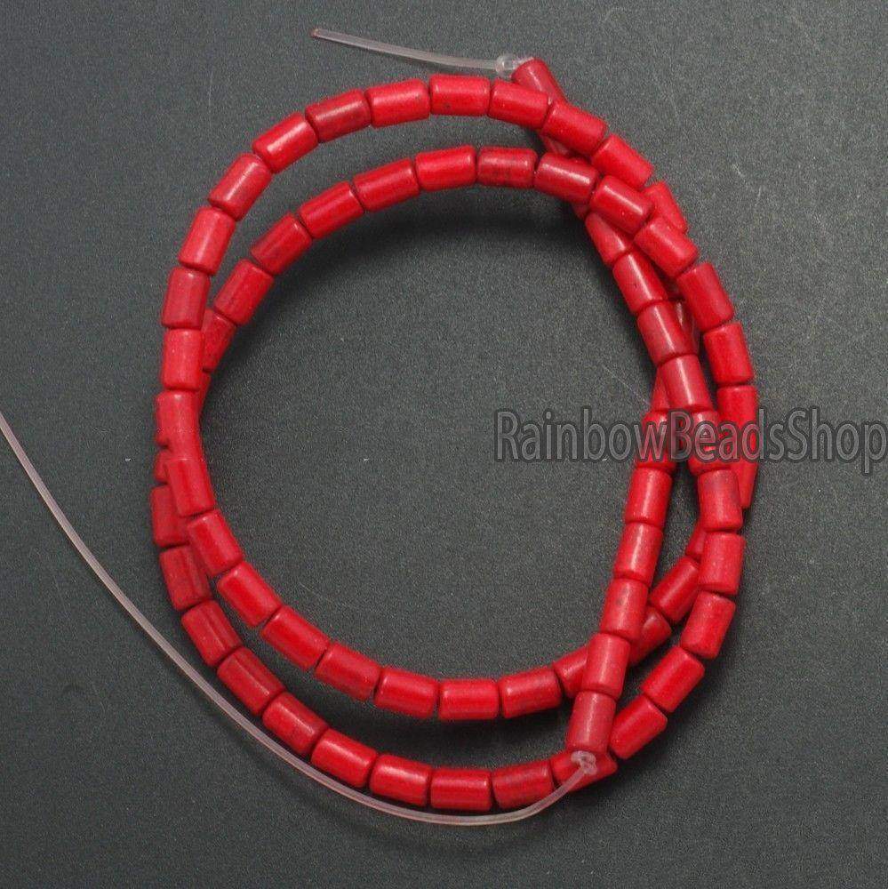 Red Howlite Turquoise Tube beads, 16'' strand