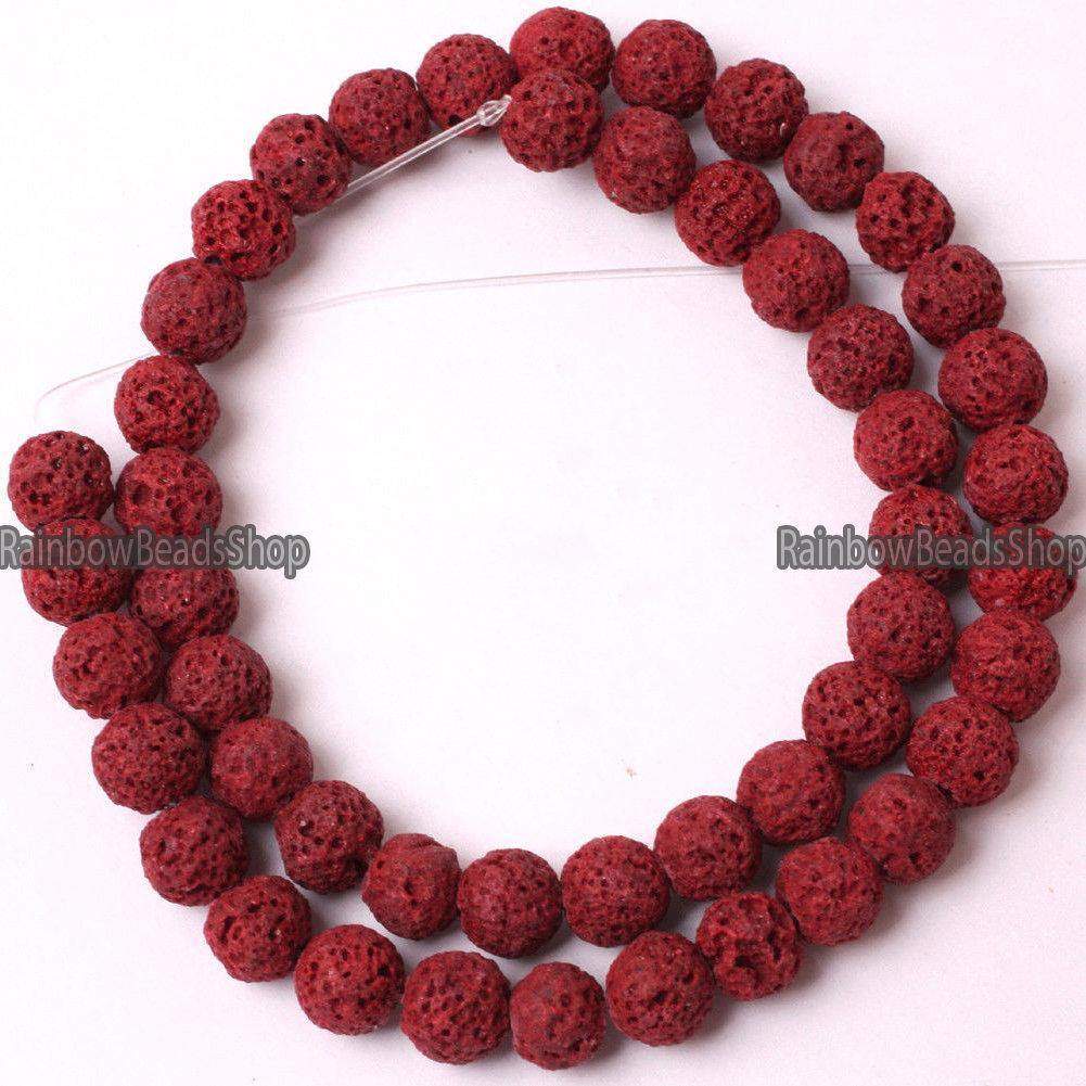 Red Lava Beads Volcanic Round Gemstone, 8-12mm, 15.5'' strand