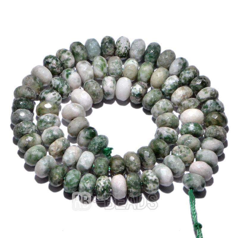 Rondelle Disk Green Spot Jasper Beads, Smooth Matte and Faceted