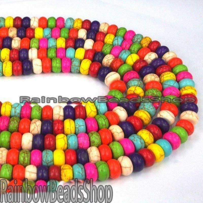 Rondelle Mixed Howlite Beads, 3x4 4x6 6x8 6x10 6x12mm, 16'' strand