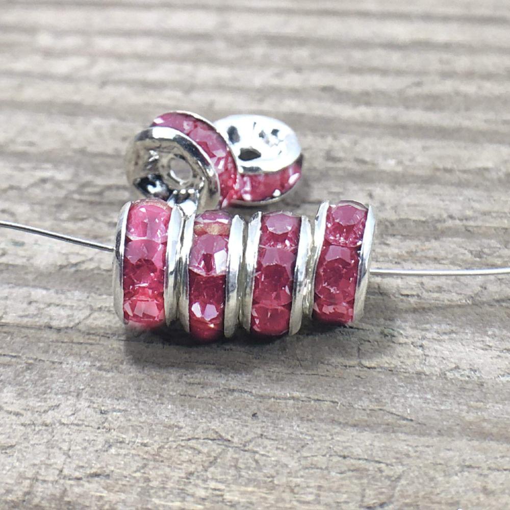 Rose Czech Crystal Rhinestone Silver Rondelle Spacer Beads, 100pcs 4mm 5mm 6mm 8mm 10mm, beadig, jewelry making, Craft Supplies, Findings