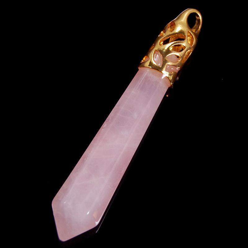 Rose Quartz healing point chakra silver, gold pendant beads, Gemstone Rock Crystal healing Stone, focal bead 58mm
