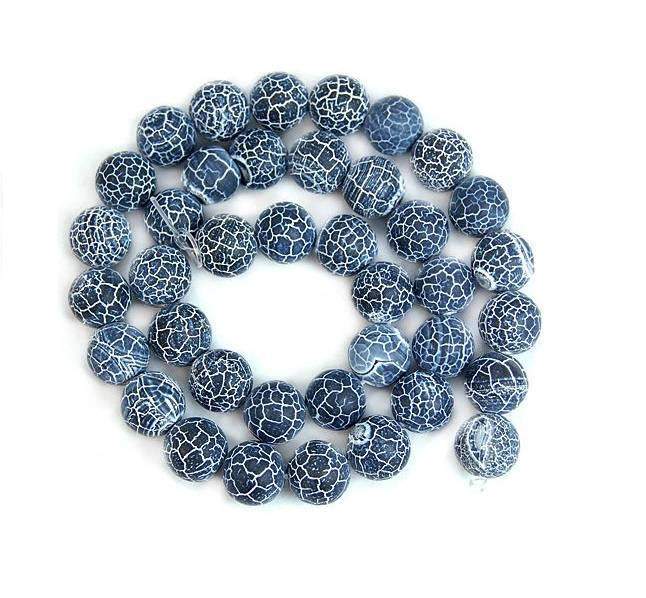 Round Matte Frosted Black Fire Crackle Agate beads, 4-14mm 15.5 strand