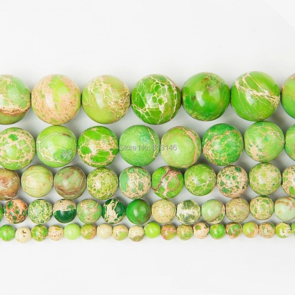 Sea Sediment Green Jasper Beads, Round 4-12mm, 15.5'' Full Strand