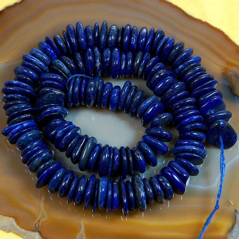 Semiprecious Lapis lazuli Freeform Rondelle Disk Beads, Spacer Loose Stone beads, 3-5x8-13mm, 15'' strand