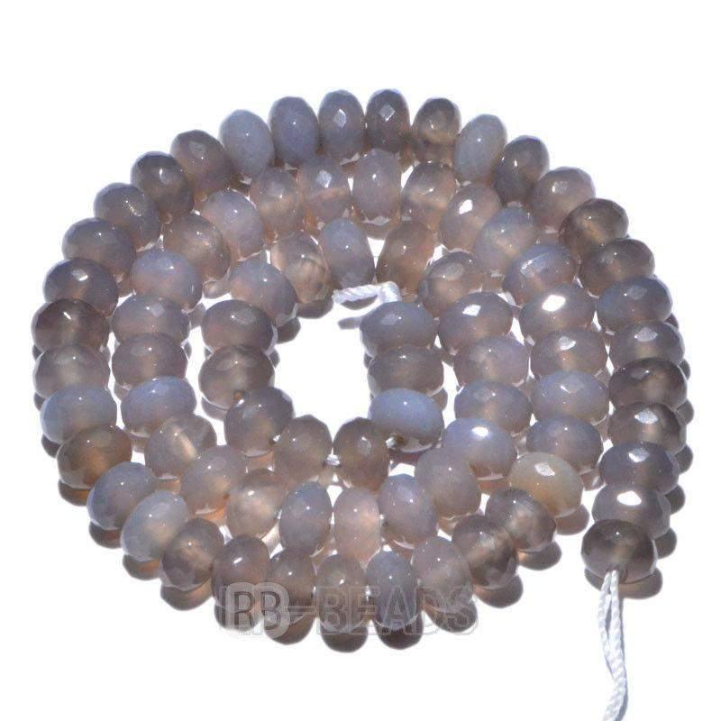 Semiprecious Rondelle Disk Gray Agate Beads, Smooth Matte and Faceted