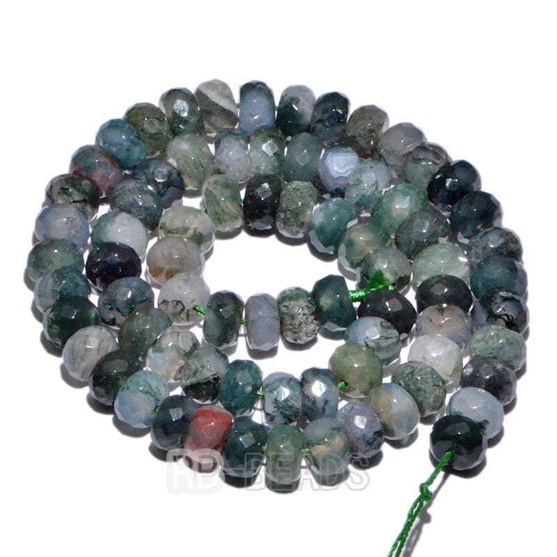 Semiprecious Rondelle Disk Moss Agate beads, 4x6mm 5x8mm, 15.5 strand