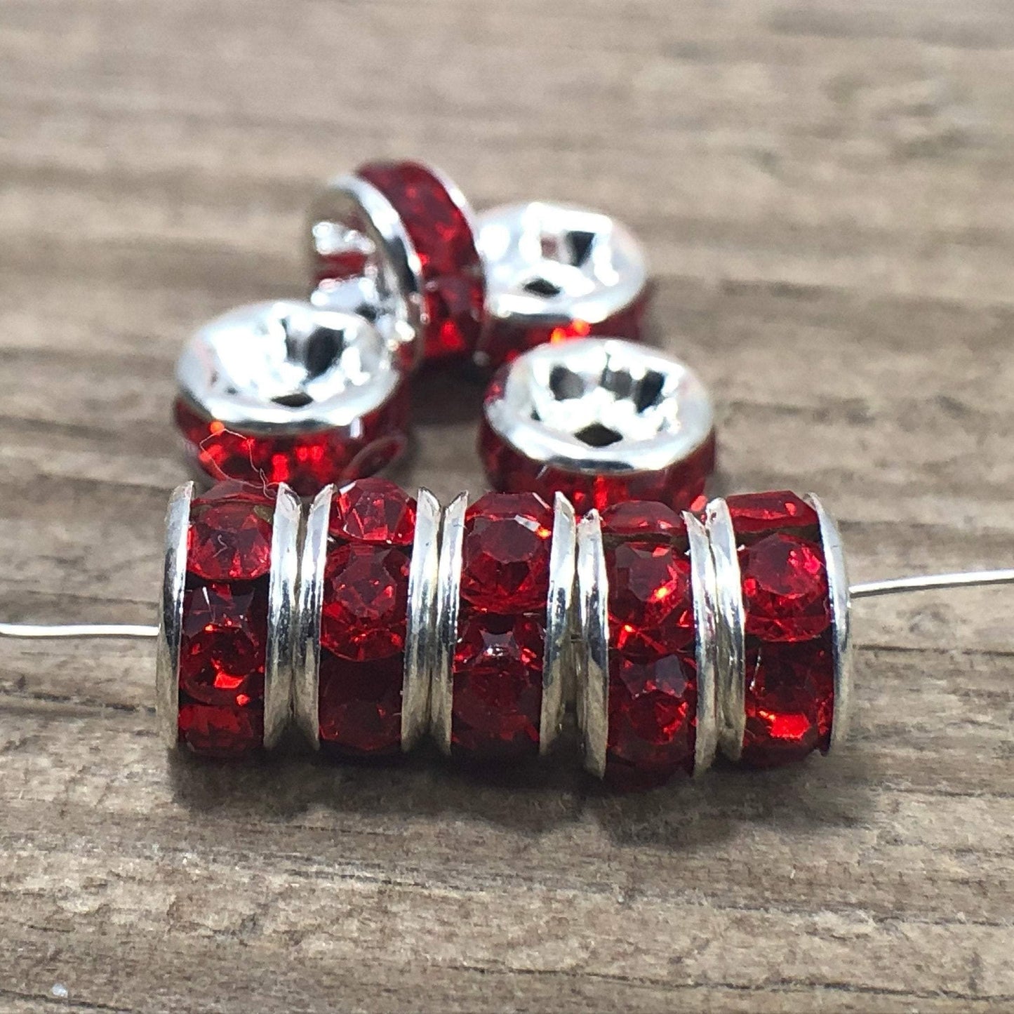 Siam Czech Crystal Rhinestone Silver Rondelle Spacer Beads, 100pcs 4mm 5mm 6mm 8mm 10mm, beadig, jewelry making, Craft Supplies, Findings