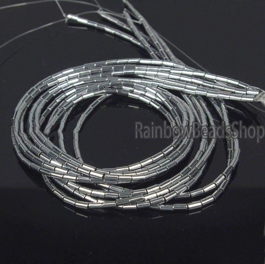 Silver Tube Hematite Beads, 2x4mm 1x3mm 16'' inch strand