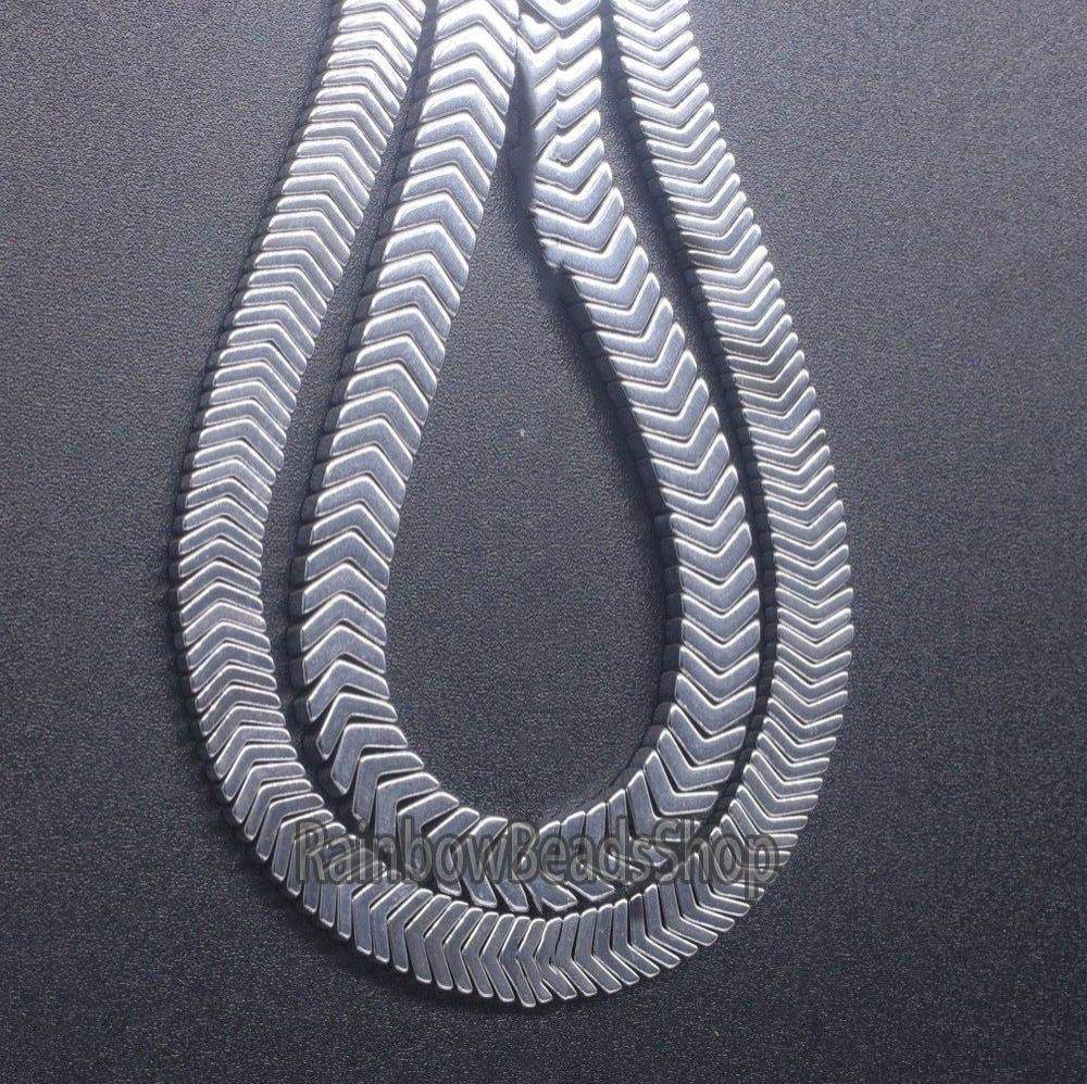 Silver V Shape Arrowheaded Hematite Beads, 2x4x6mm 16'' strand