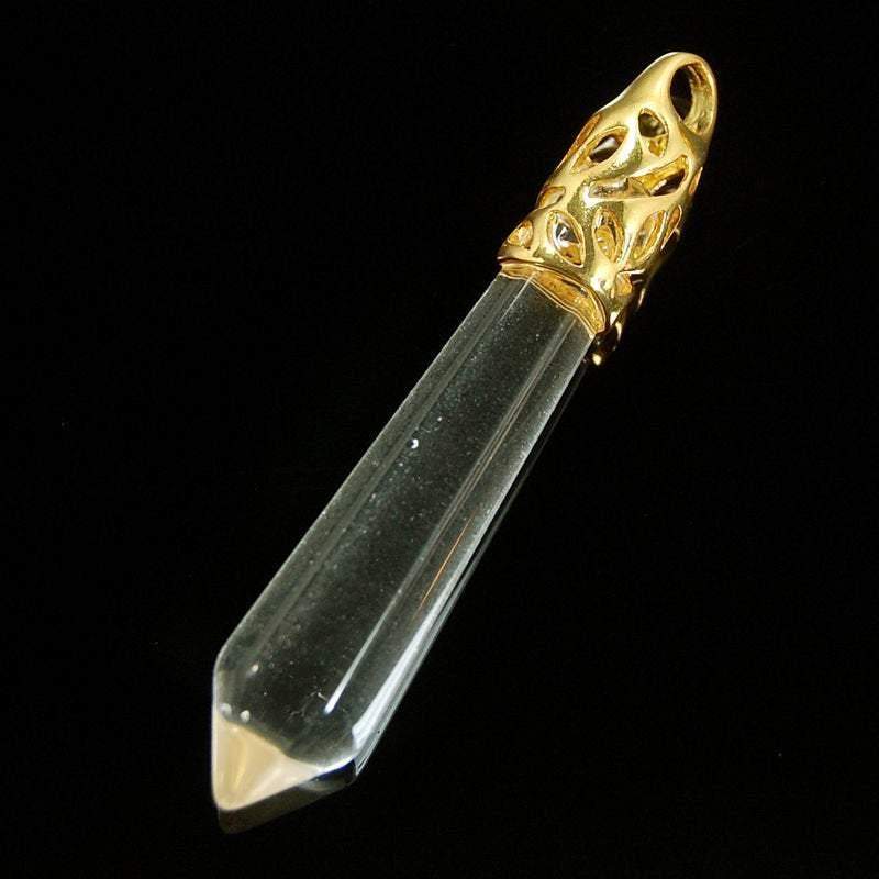 Synthetize Clear Quartz healing point chakra silver, gold pendant bead, Gemstone Rock Crystal healing Stone, focal bead 58mm