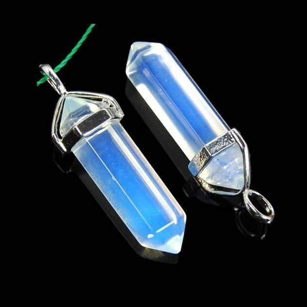 Synthetize White Opalite double Terminated, Reiki Point Pendant beads, Gemstone, Crystal healing, Chakra Stone bead, Rock chakra pendant