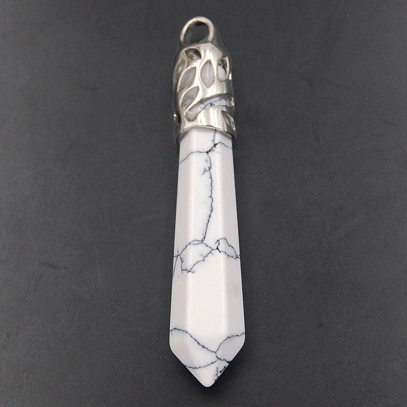 Synthetize White Turquoise healing point chakra silver pendant bead, Gemstone Rock Crystal healing Stone, focal bead 58mm