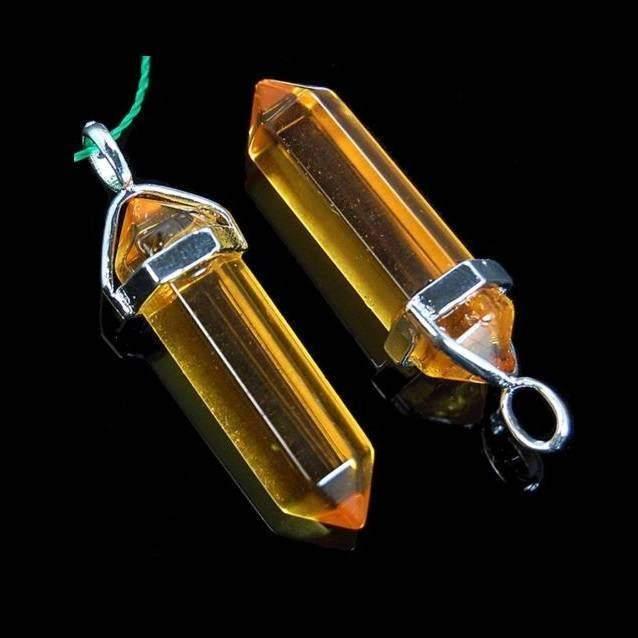 Synthetize Yellow Quartz double Terminated, Reiki Point Pendant beads, Gemstone, Crystal healing, Chakra Stone bead, Rock chakra pendant