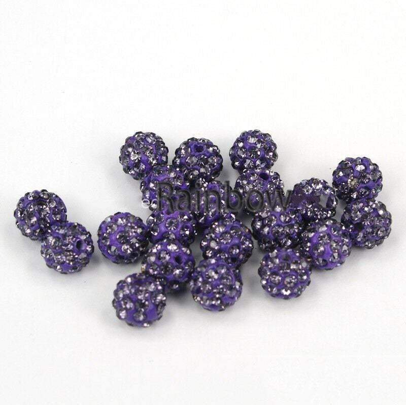 Tanzanite Crystal Rhinestone Round Beads, 6mm 8mm 8mm 10mm 12mm Pave Clay Disco Ball Beads, Chunky Bubble Gum Beads, Gumball Acrylic Beads