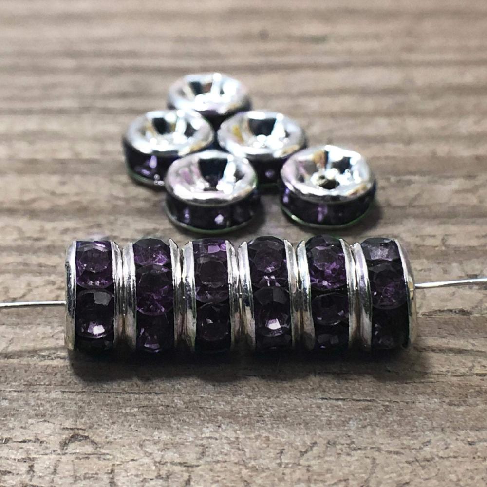 Tanzanite Czech Crystal Rhinestone Silver Rondelle Spacer Beads, 100pcs 4mm 5mm 6mm 8mm 10mm, beadig jewelry making Craft Supplies, Findings