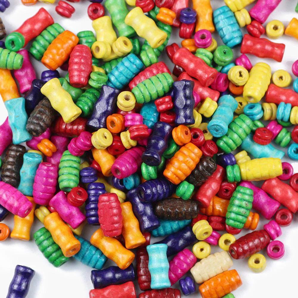 Thread oval tube Wooden Beads, Mixed Craft beads For Jewelry Making, Eco-Friendly Crafts Kids Toys 200pcs