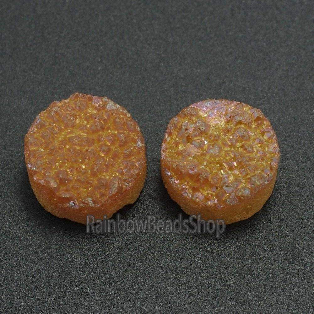Topaz Druzy Quartz Agate Flat Back Connector Cabochon, 2Pcs, 6-20mm