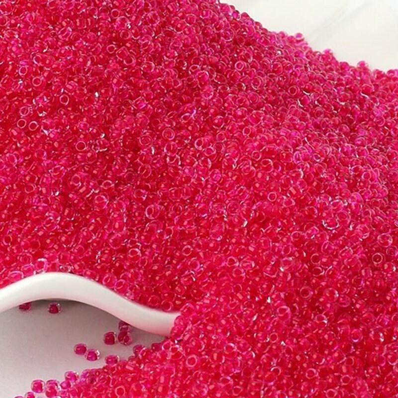 Transparent Seed Beads dark pink Lined, preciosa beadworking 2mm 12/0 Miyuki Delica small glass beads, Austria round beads, 1000 pcs