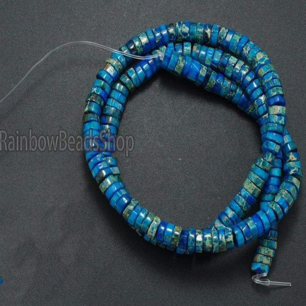 Turquoise Blue Sea Sediment Jasper Heishi Beads, 4-8mm, 15.5'' strand