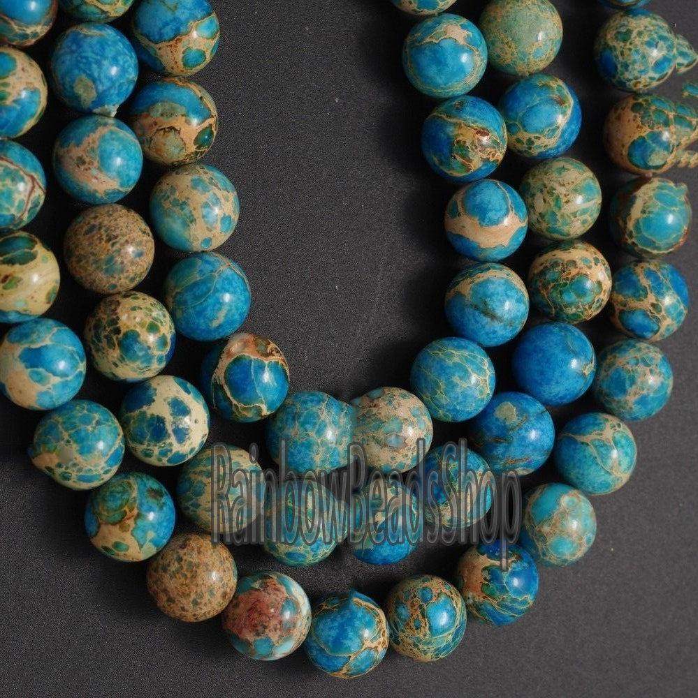 Turquoise Blue Sea Sediment Jasper Round Beads, 4-12mm, 15.5'' strand