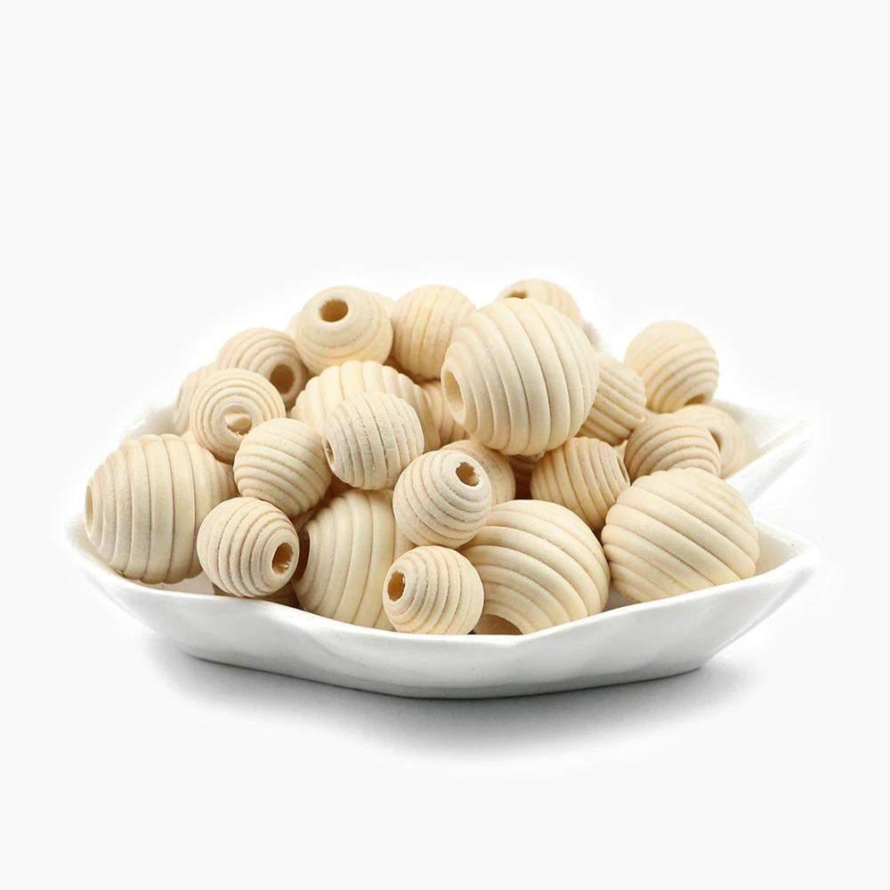 Unfinished beehive wood beads, Thread wooden large hole Spacer Eco-Friendly Natural Color Woods Bead Lead-Free Ball DIY 30PCS 12mm, 20mm