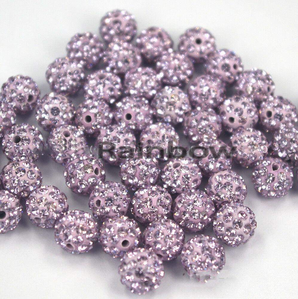 Violet Crystal Rhinestone Round Beads, 6mm 8mm 8mm 10mm 12mm Pave Clay Disco Ball Beads, Chunky Bubble Gum Beads, Gumball Acrylic Beads