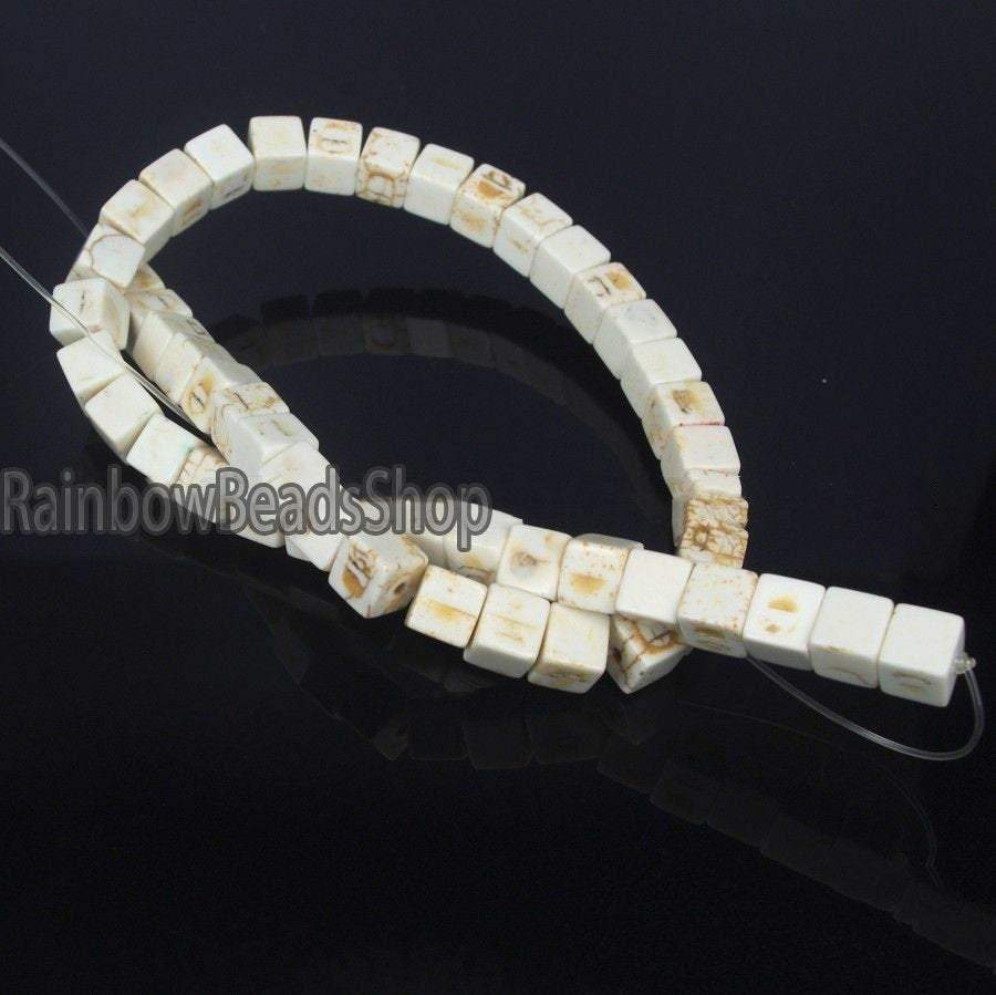 White Howlite Cube Beads 8mm, 16'' strand
