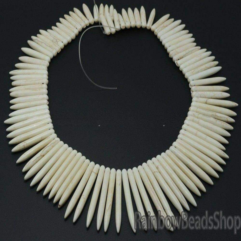 White Howlite Stick Spike Beads, 20x48mm 16'' strand