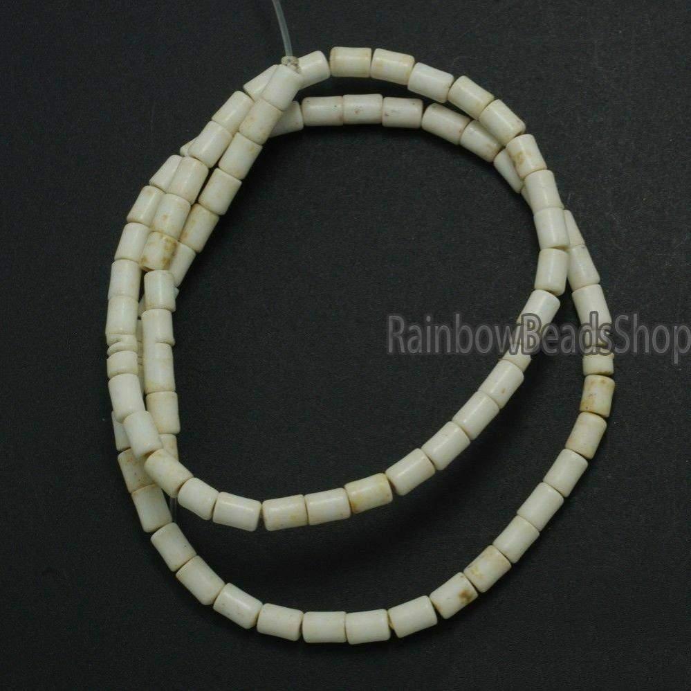 White Tube Howlite beads, 3x5 4x6 4x13 6x8mm 16'' strand