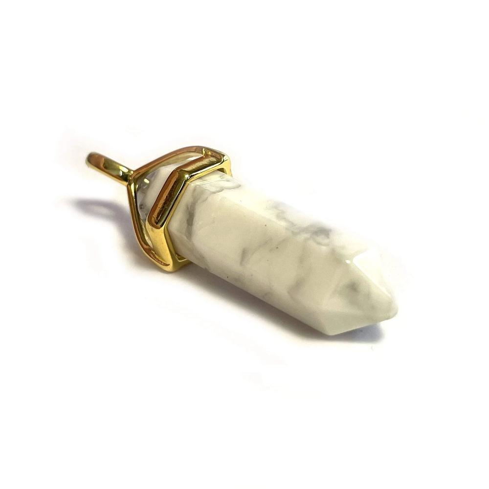 White Turquoise Hexagonal Pointed Gemstone Pendant, Gold Plated Brass, Crystal Healing Pendant, Boho Hippie Crystal