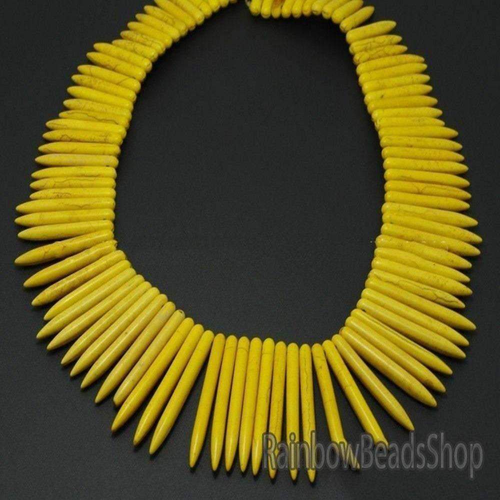 Yellow Howlite Stick Spike Beads, 20x48mm , 16'' strand