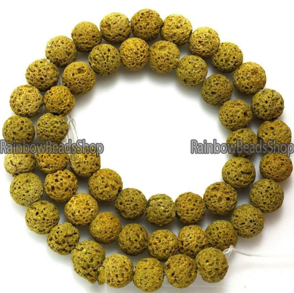 Yellow Lava Beads Volcanic Round Gemstone, 8-12mm, 15.5'' strand