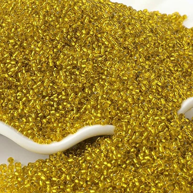 Yellow Lined Transparen japanese seed beads, 2mm 12/0 Miyuki Delica small glass beads, Austria round beads, Clear, 1000 pcs