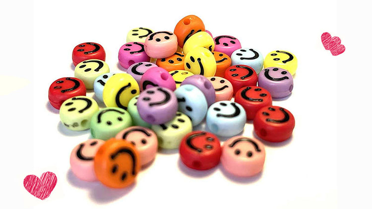7mm acrylic smiley face beads, translucent rainbow, acrylic jewelry beads  beads for kids, smiley face, jewelry making beads