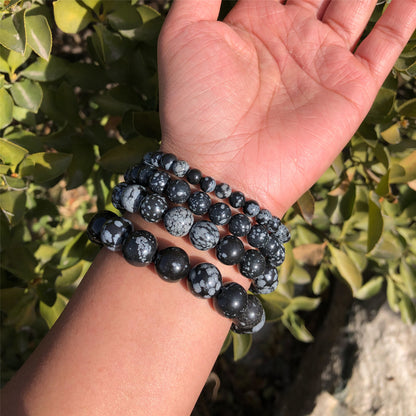 Snowflake obsidian gemstone stretch bracelet, 6-12mm