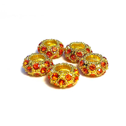 Big Hole European Rhinestone Gold Rondelle Beads