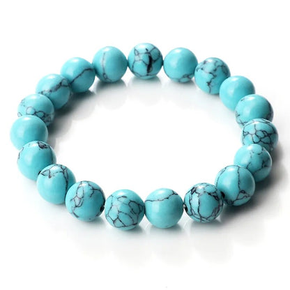 Blue Turquoise Gemstone Stretch Bracelet, 4mm 6-10mm