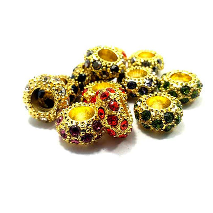 Big Hole European Rhinestone Gold Rondelle Beads