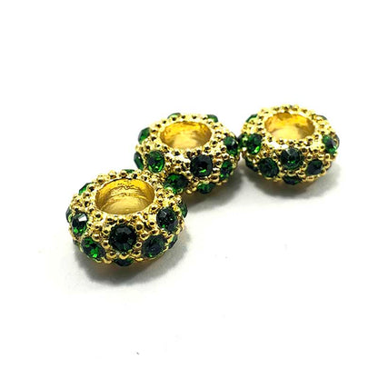 Big Hole European Rhinestone Gold Rondelle Beads