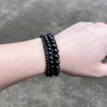 Bracelet extensible en obsidienne noire, 4-12 mm 