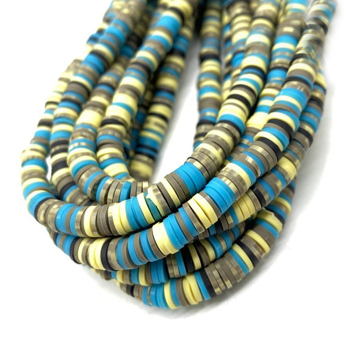 Polymer Clay Beads, Blue Green Mix, 6mm Heishi Disk - Golden Age Beads