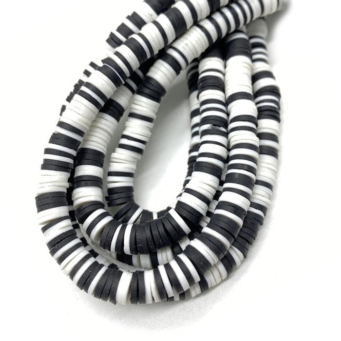 Black Clay Beads with Handpainted Detail - Black and White Beads