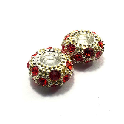 Big Hole Czech Rhinestone Silver Rondelle Spacer Beads