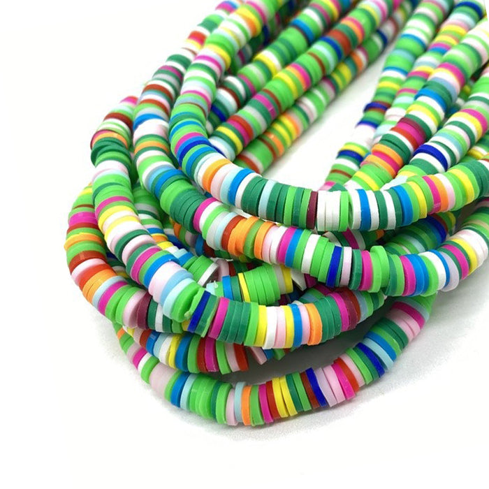 200pcs Strand 4mm Polymer Clay Beads Black Environmental Flat Round Disc Spacer African Heishi Beads Strand for Jewelry Making Bohemia Rainbow
