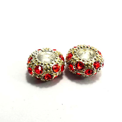 Big Hole Czech Rhinestone Silver Rondelle Spacer Beads