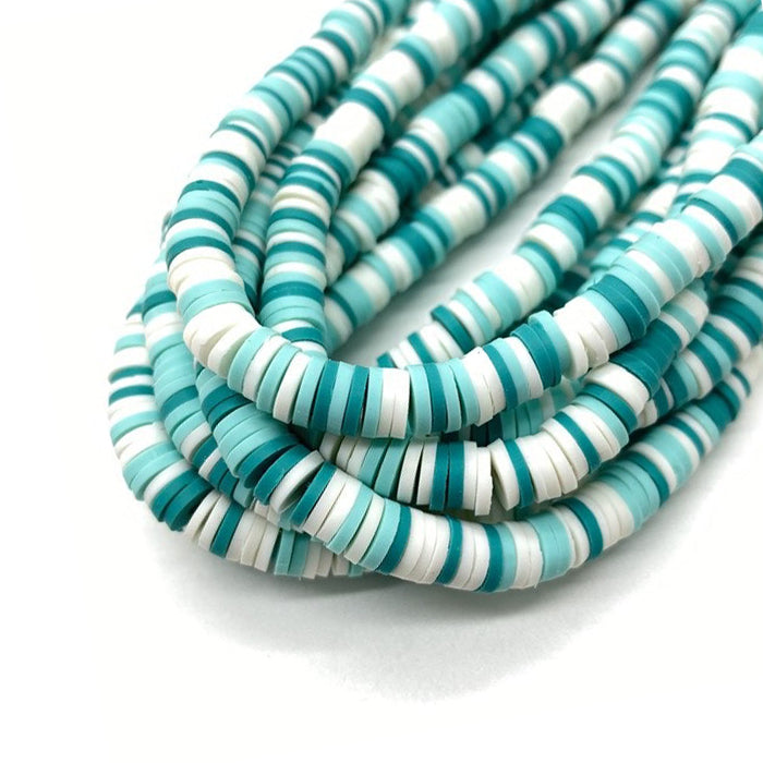 Polymer Clay 1x6mm Heishi Beads - Teal & White Pixels Mix #59 15